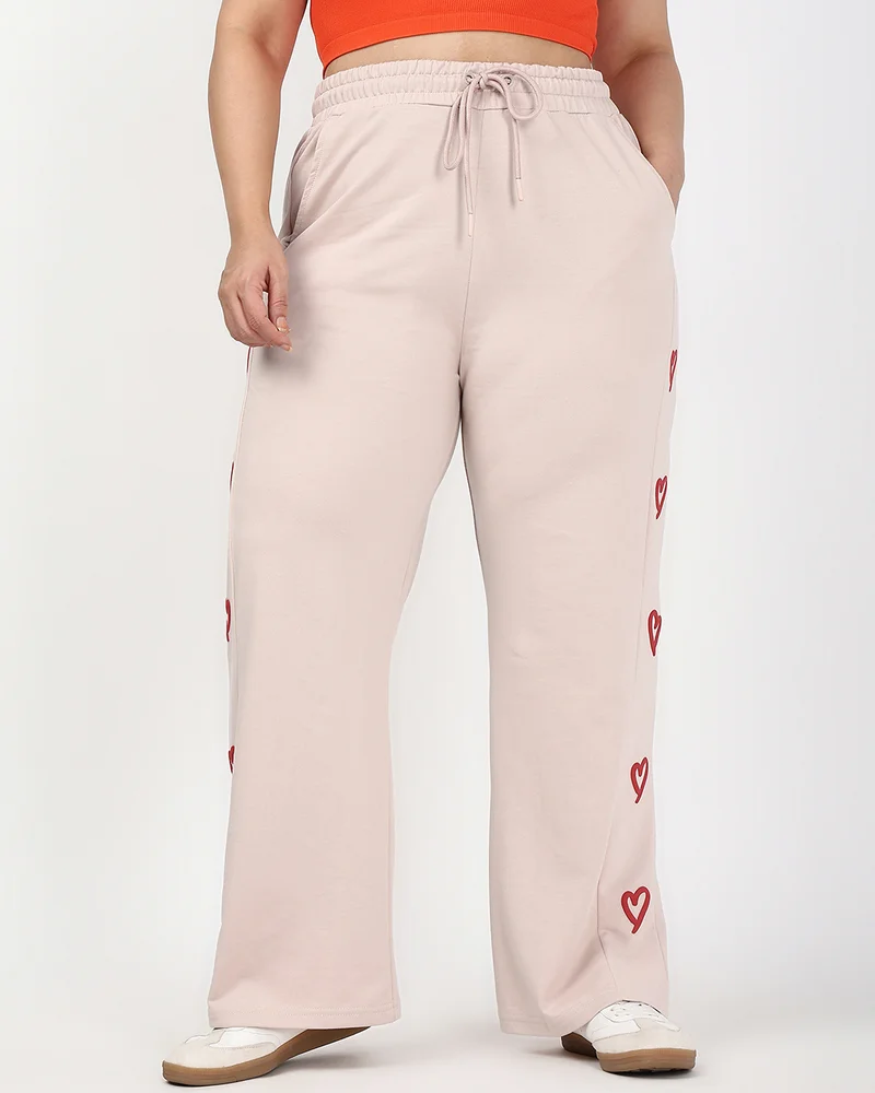بيواكوف Women's Beige Printed Straight Fit Plus Size Track Pants